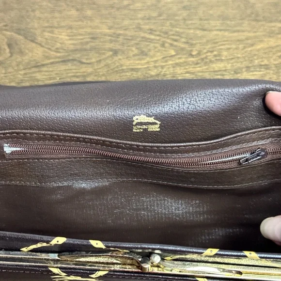 Vintage Longchamp Brown Logo Print Leather Clutch Bag Wallet - Picture 11 of 12